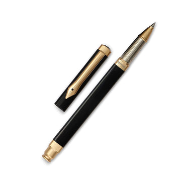 Aaparya Premium Square Roller Pen Black Shining with Gold, Designer & Luxury Pen with Genuine Leather Cover for Gifting