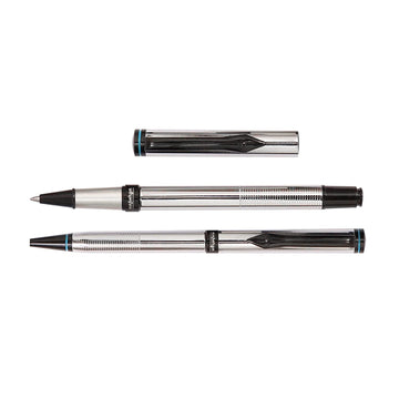 Aaparya Premium Set of Ball Pen & Roller Pen, APVivo Slim & Bright Chrome Plated Body Luxury Pen with Genuine Leather Cover for Gift