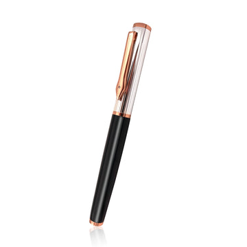 Aaparya Premium Fountain Pen Rose Gold and Black Color Body, Designer & Luxury Pen with Genuine Leather Cover for Gift