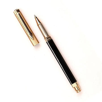 Aaparya Premium Square Roller Pen Gold with Black Body, Designer & Luxury Pen with Genuine Leather Cover for Gift